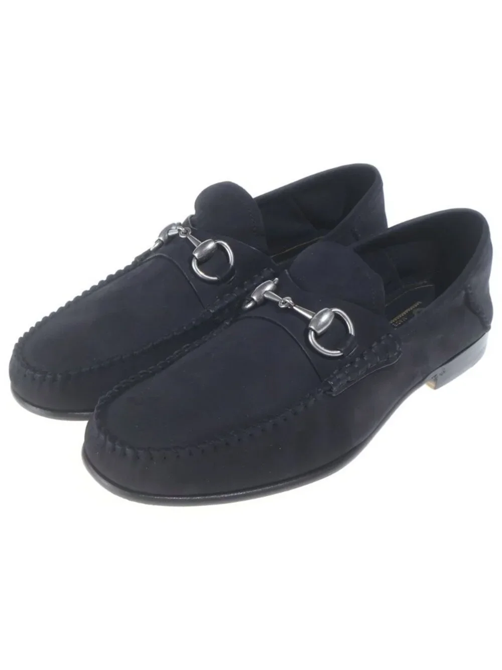 Gucci Horsebit Suede Leather Low Cut Shoes Loafers Silver Black